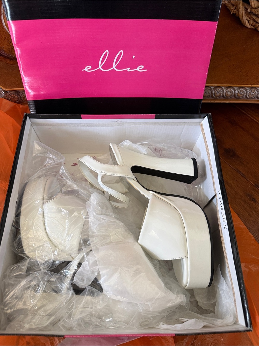Ellie White Patent Platform Mule Sandal